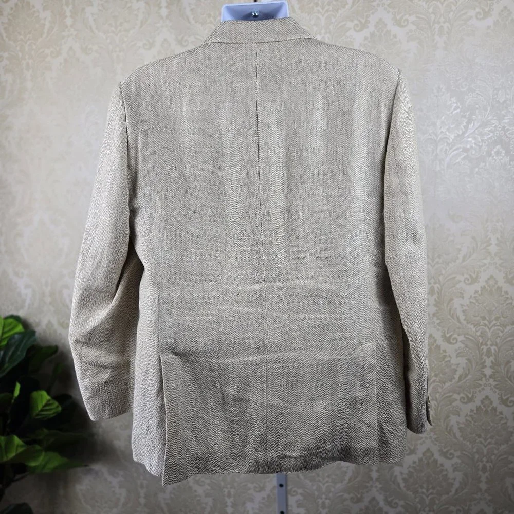 Joseph Abboud Sz 40 Regular 100% Linen Cream Colored Blazer 2 Button Herringbone
